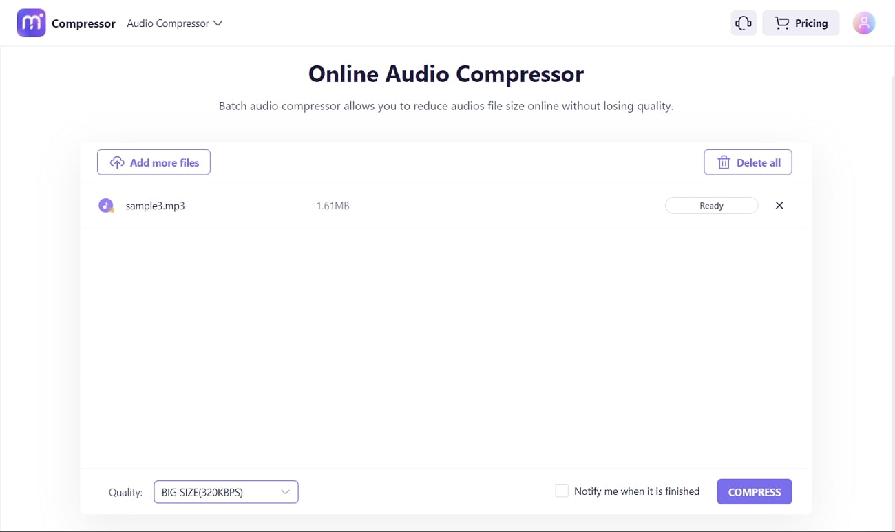 media.io online audio compressor