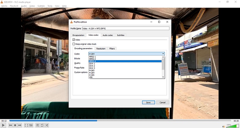 vlc change encoding parameters