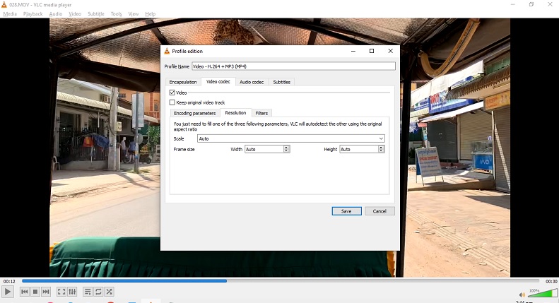 vlc adjust the video resolution