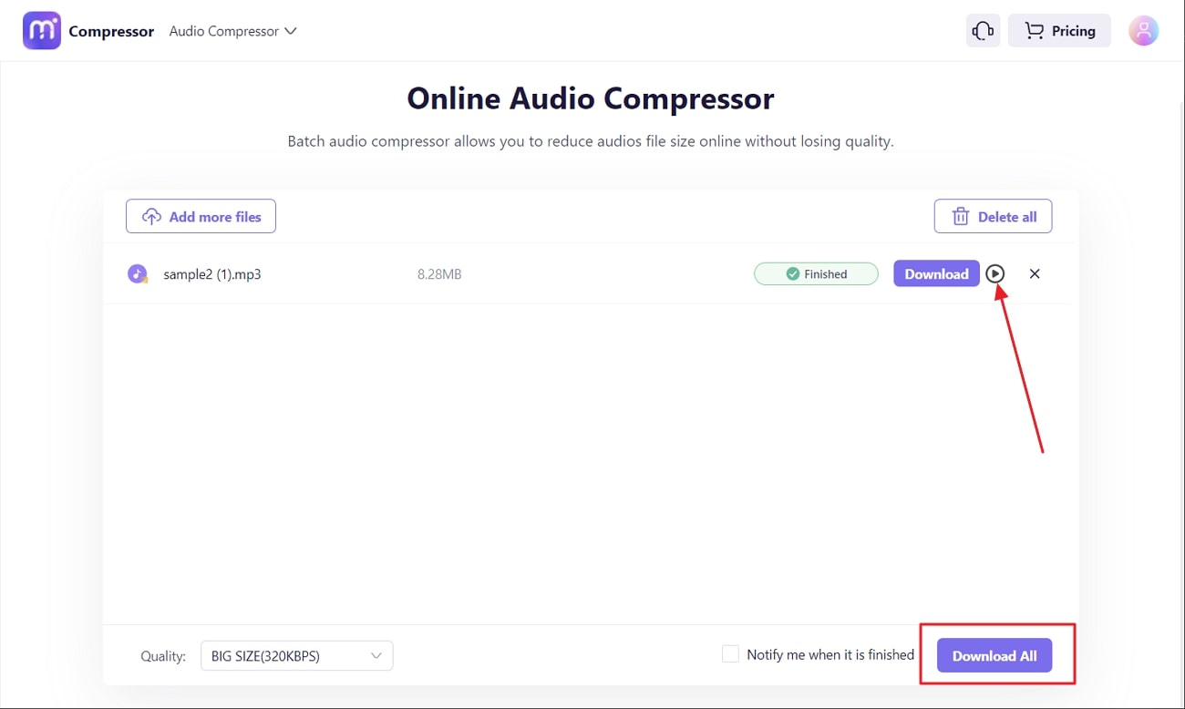 download the compressed audio