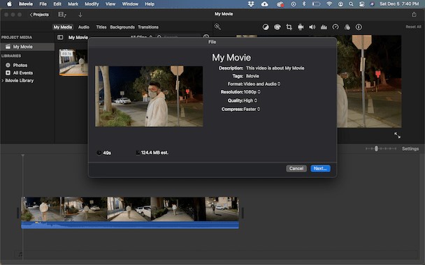 saving a file on imovie